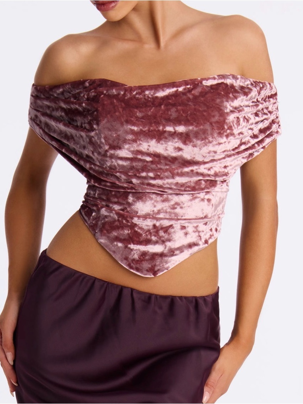 Velvet Off-Shoulder Bandana Top in Dusty Rose